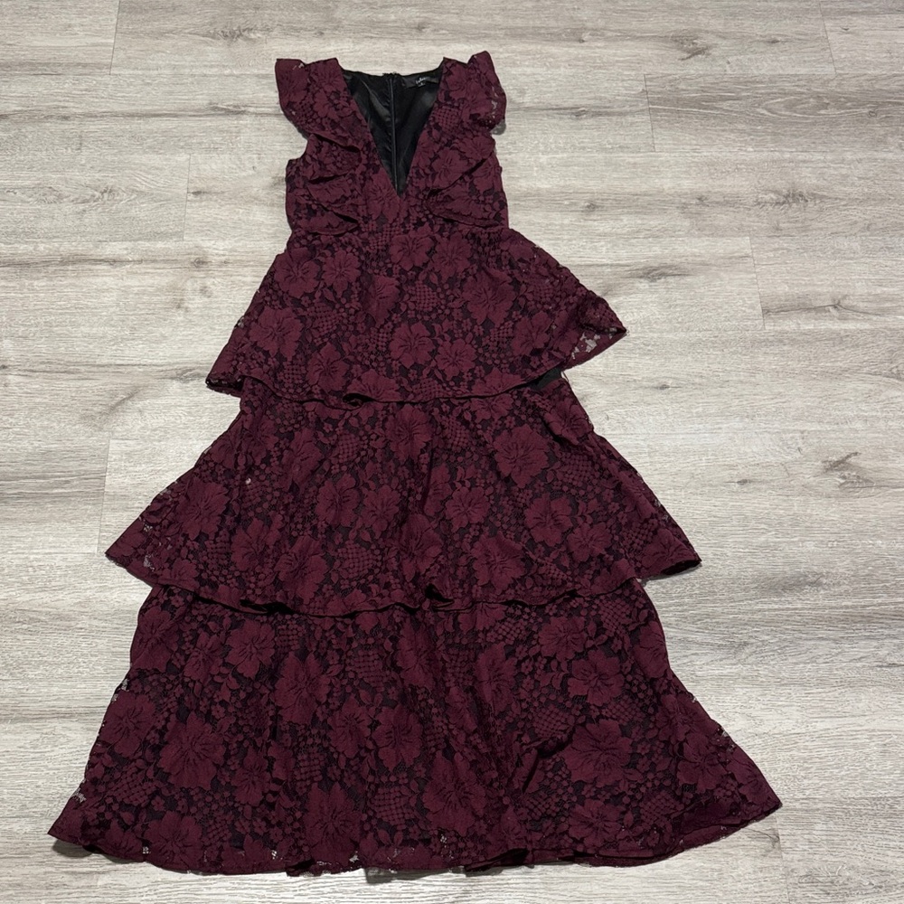 Lulu's Deep Burgundy Lace Maxi Dress